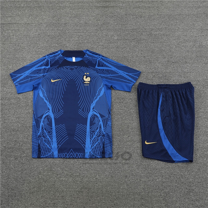 Tuta da Track Francia Manica Corta 2022-2023 Blu Scuro - Pantaloncini